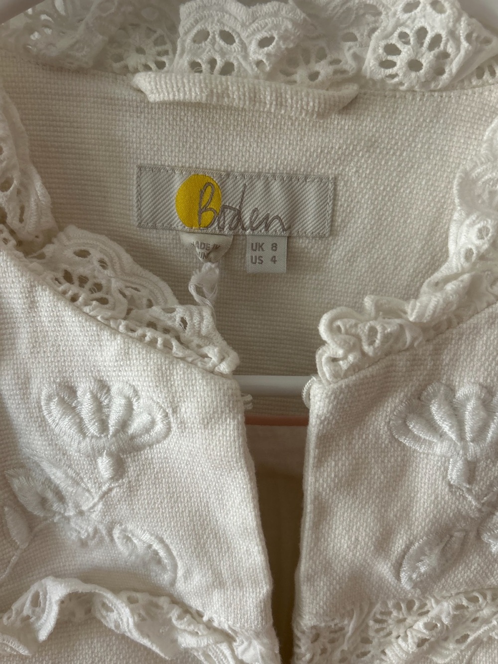 Boden Cream Embroidered Ruffle-Trim Blazer - Picture 3 of 4